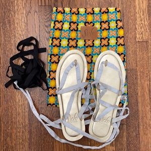 Sseko stitched gold ribbon sandals